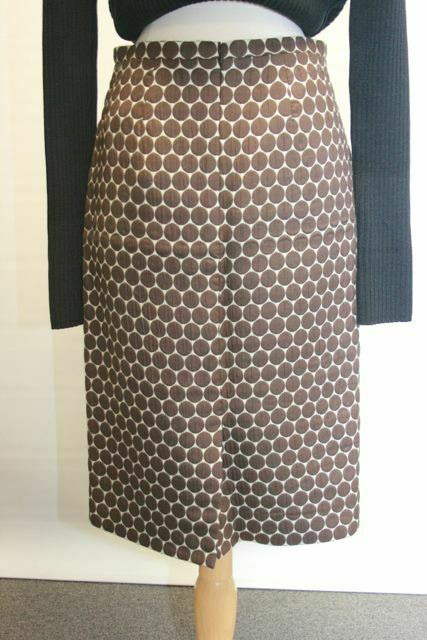 BARNEY'S NEW YORK Women's Lined Wool-Blend Pencil Skirt in Brown Dots SZ 8 - Image 4