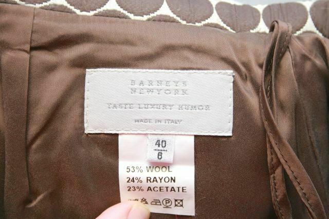 BARNEY'S NEW YORK Women's Lined Wool-Blend Pencil Skirt in Brown Dots SZ 8 - Image 6