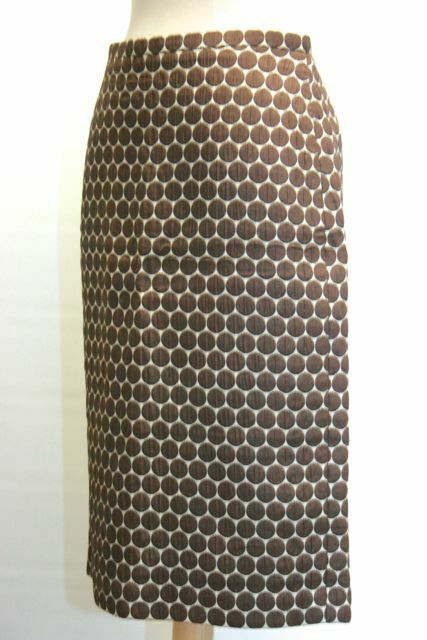 BARNEY'S NEW YORK Women's Lined Wool-Blend Pencil Skirt in Brown Dots SZ 8