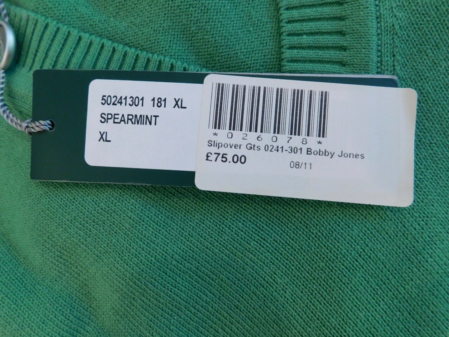 BOBBY JONES NWT Mens Spearmint Green Cotton Gleneagles V-Neck Sweater Vest Sz XL - Image 6