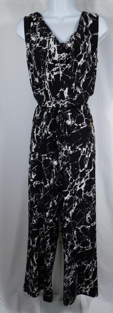 CALVIN KLEIN Women's Black & Ivory Sleeveless Scoop Neck Jumpsuit Sz XS - Image 3