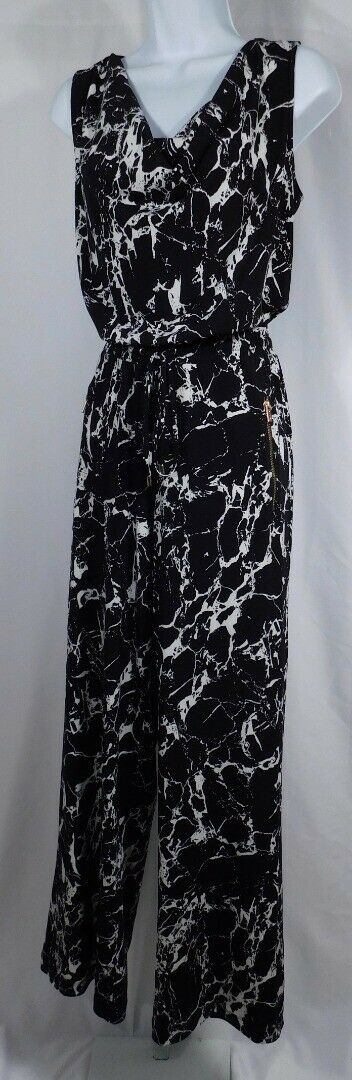CALVIN KLEIN Women's Black & Ivory Sleeveless Scoop Neck Jumpsuit Sz XS
