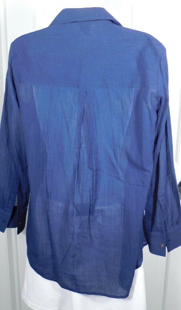 CLUB MONACO Women's Navy Blue V-Neck Lace Front LS Cotton Shirt Blouse Sz S/P - Image 4