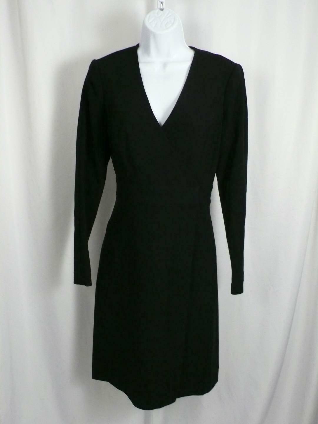 DIANE VON FURSTENBERG Black V-Neck Long Sleeved Wrap Dress Sz 4 - Image 3