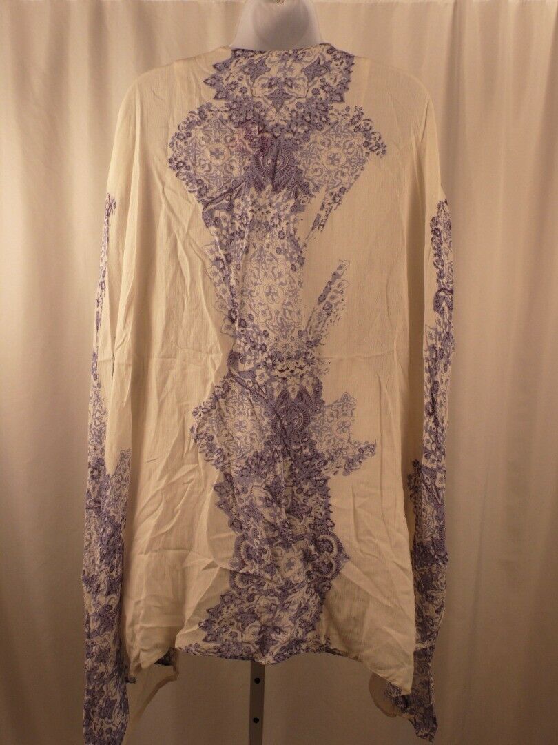 EN CREME NWT Women's Ivory & Blue Short Sleeve Kimono Cardigan Sz OS - Image 4