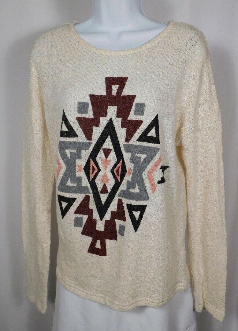 FOREVER 21 Women's Beige Aztec Print Scoop Neck Cotton Sweater Sz M - Image 2