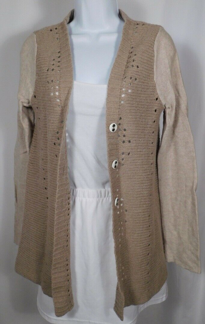 FREE PEOPLE Women's Beige Wool Blend Lace Back Panel Cardigan Sweater Sz S - Image 3