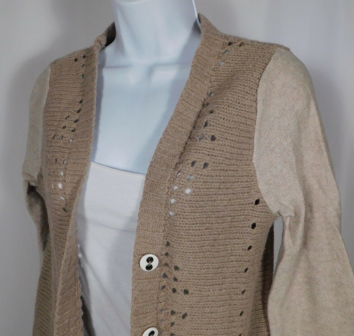 FREE PEOPLE Women's Beige Wool Blend Lace Back Panel Cardigan Sweater Sz S - Image 4