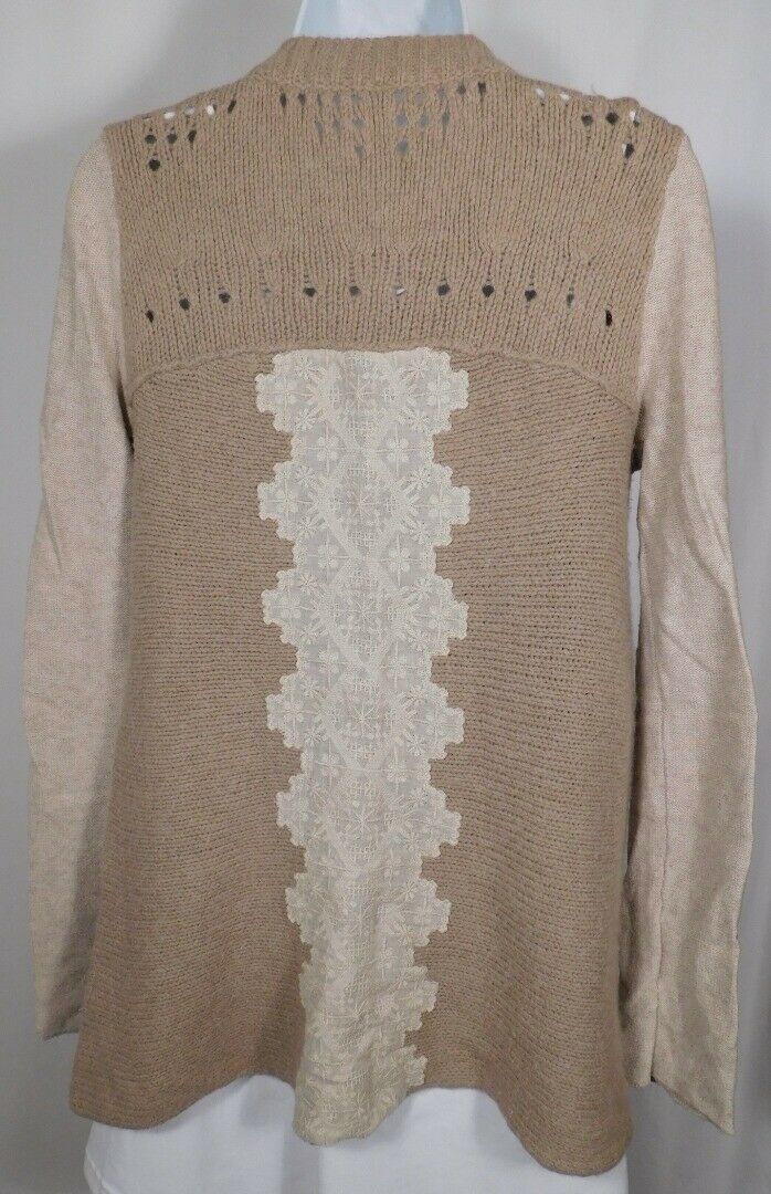 FREE PEOPLE Women's Beige Wool Blend Lace Back Panel Cardigan Sweater Sz S - Image 5