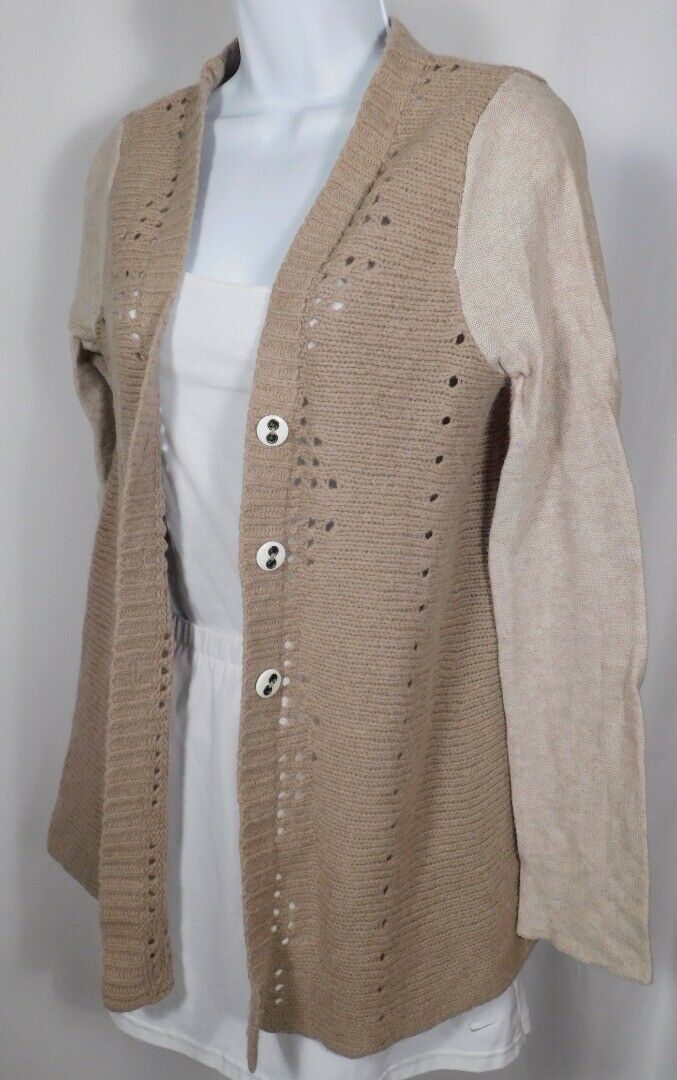 FREE PEOPLE Women's Beige Wool Blend Lace Back Panel Cardigan Sweater Sz S