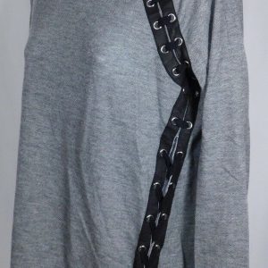 GENERATION LOVE Women's Heathered Gray Leather & Lace Up Trim Sweater Sz S
