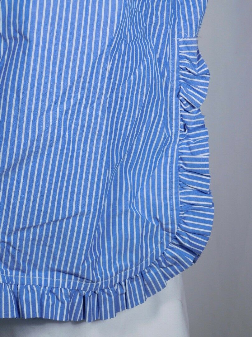 J CREW Chambray Blue & White Striped Cotton Boxy Short Sleeve Ruffle Blouse Sz 2 - Image 5