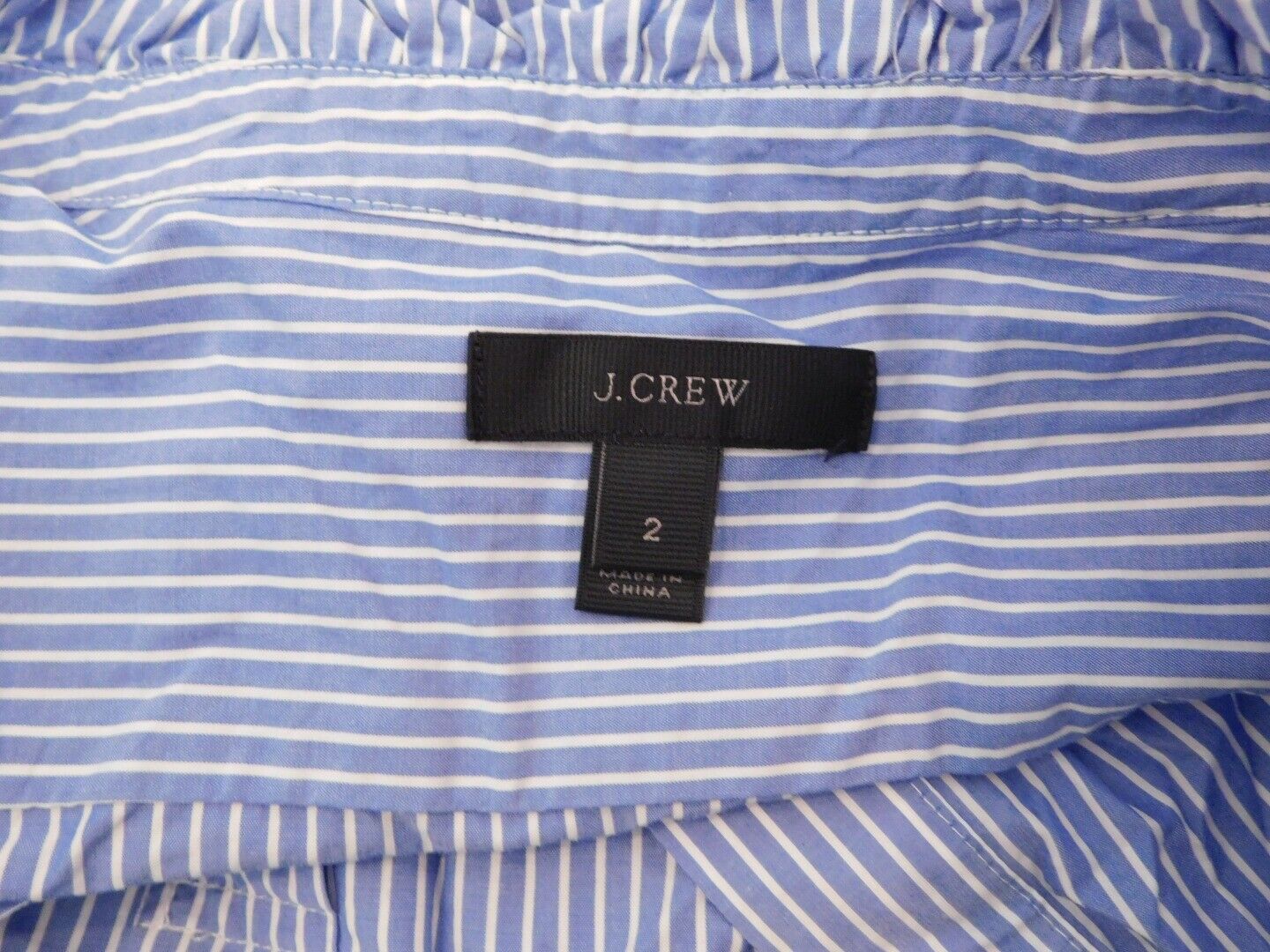 J CREW Chambray Blue & White Striped Cotton Boxy Short Sleeve Ruffle Blouse Sz 2 - Image 8