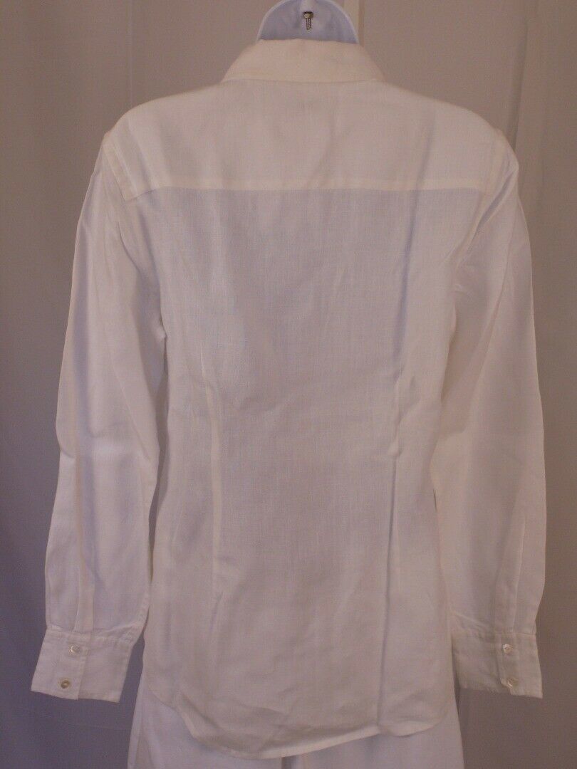 J MCLAUGHLIN Ivory W Blue Embroidered LS Button Front Linen Tunic Blouse Sz S - Image 6