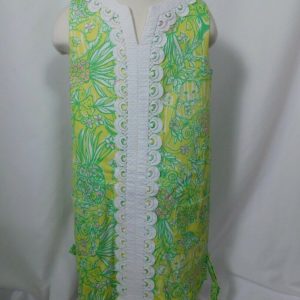 LILLY PULITZER Girls Yellow & Green Jungle Print Cttn Sleevelss Shift Dress Sz 6