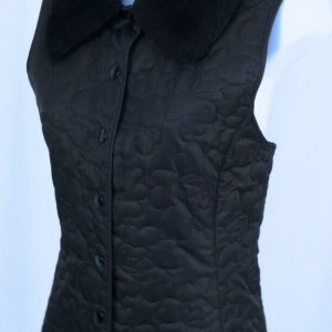 LILLY PULITZER Women's Black Quilted Fur Collar Snap Front Vest Sz M