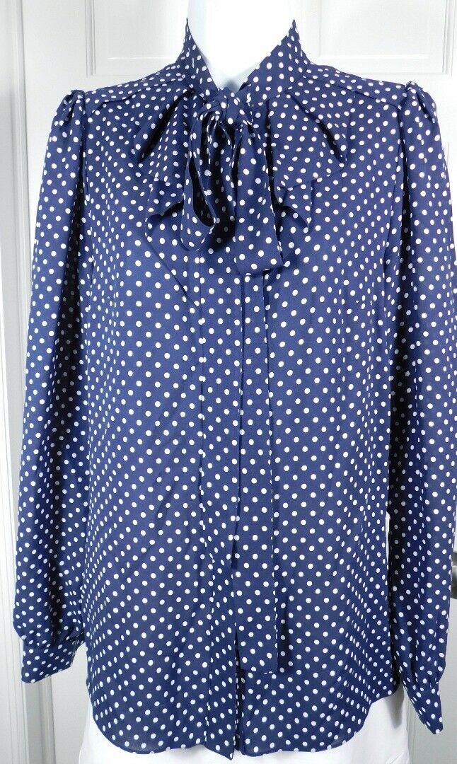 MICHAEL KORS COLLECTION Women's Maritime Blue Dot Neck Tie Silk Blouse Sz 6 $890 - Image 3