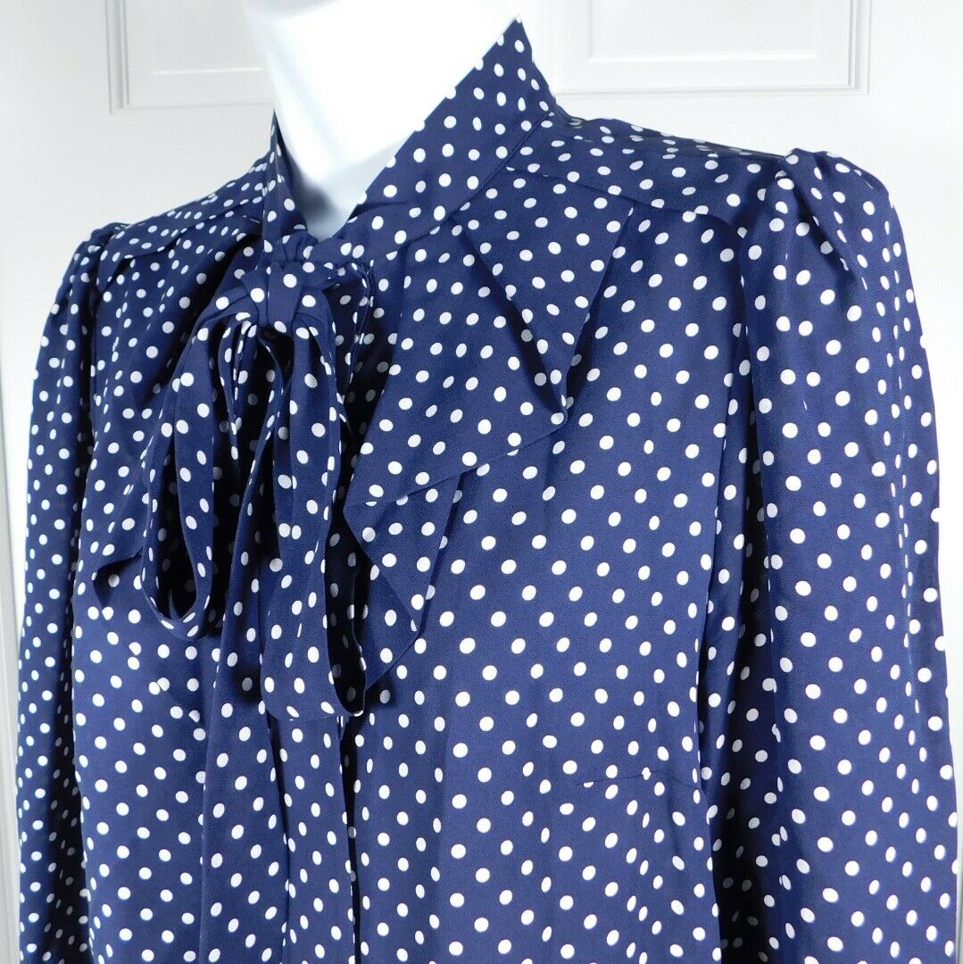 MICHAEL KORS COLLECTION Women's Maritime Blue Dot Neck Tie Silk Blouse Sz 6 $890 - Image 4