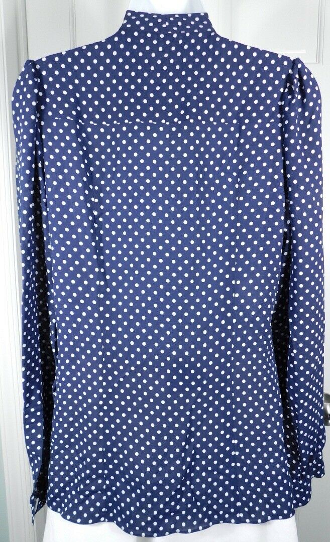 MICHAEL KORS COLLECTION Women's Maritime Blue Dot Neck Tie Silk Blouse Sz 6 $890 - Image 5