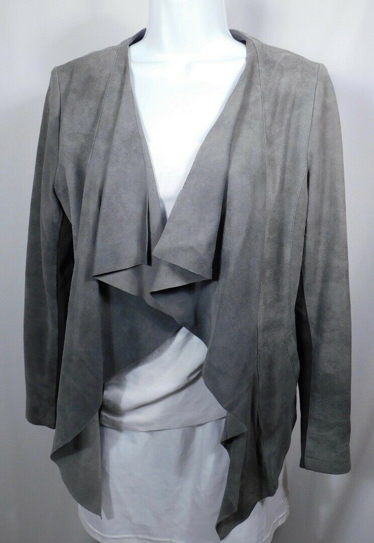 MY TRIBE Women's Gray Suede Drape Front Blazer Jacket Sz M - Image 3