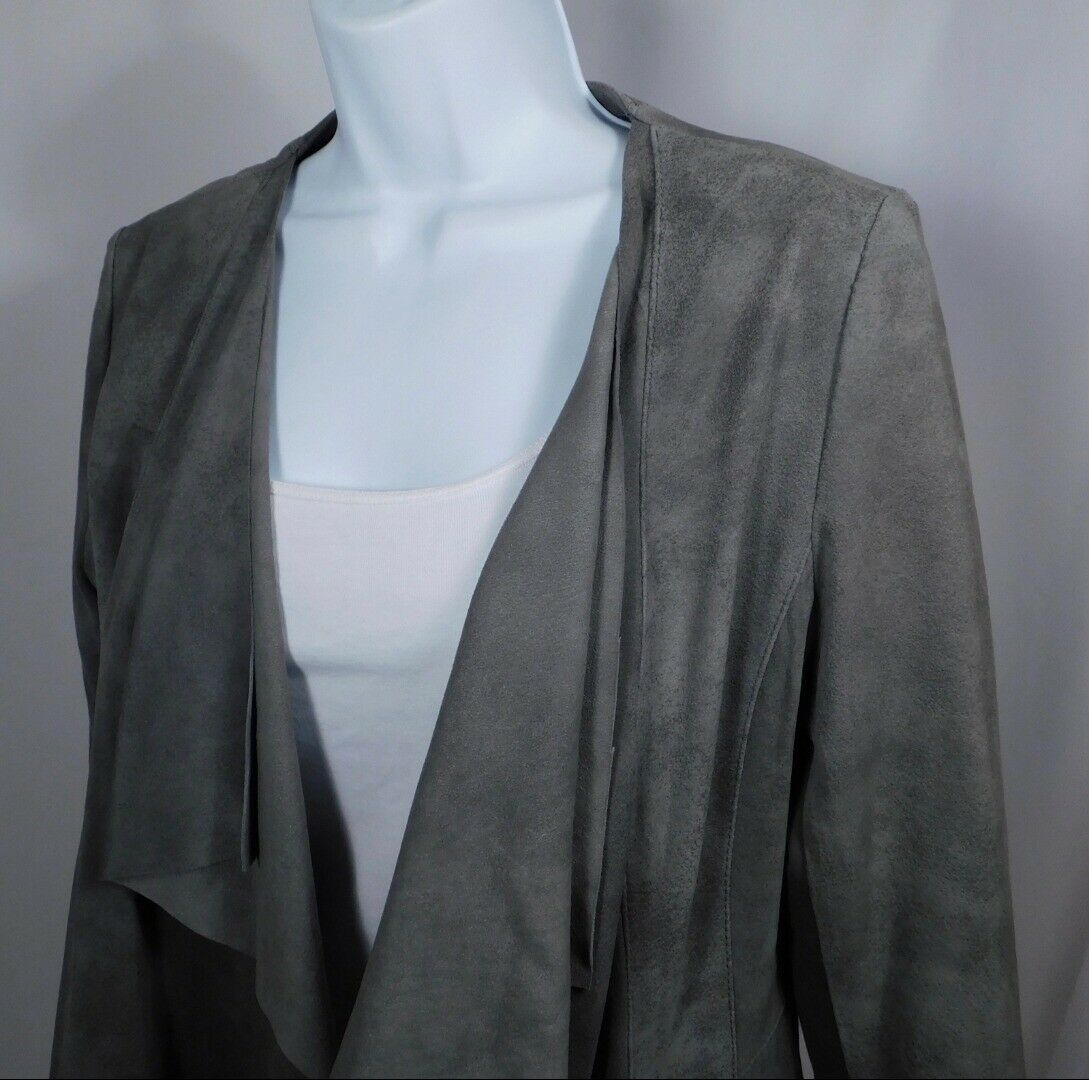 MY TRIBE Women's Gray Suede Drape Front Blazer Jacket Sz M - Image 4