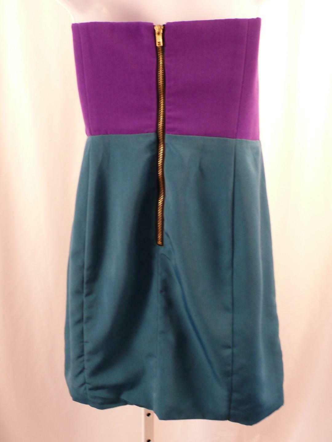 NAVEN Purple & Teal Color Block Bombshell Strapless Mini Dress Sz L - Image 4