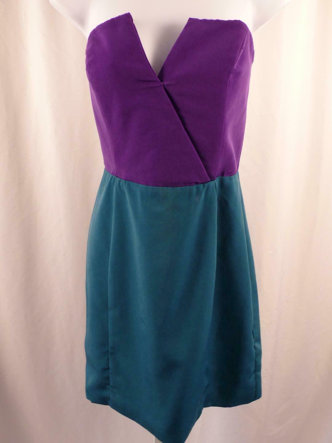 NAVEN Purple & Teal Color Block Bombshell Strapless Mini Dress Sz L