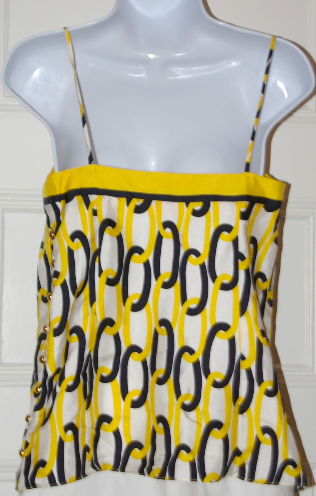 NWT MILLY Chain Link Print Cami in Yellow & Black w / 8 Gold Side Buttons Sz 2 - Image 7
