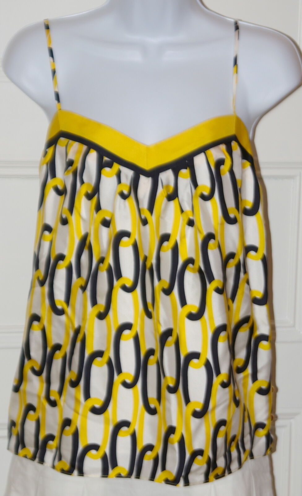NWT MILLY Chain Link Print Cami in Yellow & Black w / 8 Gold Side Buttons Sz 2