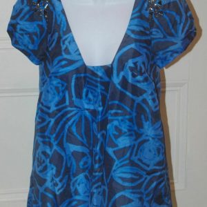 NWT REBECCA TAYLOR Neon Sky Blue SS Jeweled Shoulder Slik Blouse Sz 2 $274