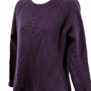 PINK Women's Navy Blue W Embroidered Anchor Crewneck Cashmere Sweater Sz M
