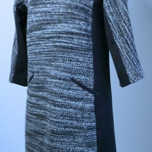 REBECCA TAYLOR Gray Tweed Contrasting Black Panel Leather Trim LS Dress Sz 6