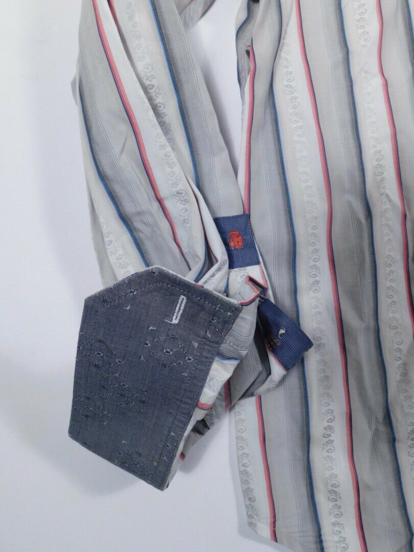 ROBERT GRAHAM Men's Gray White Red Stripe Long Sleeved Shirt Sz 2XL - Image 5