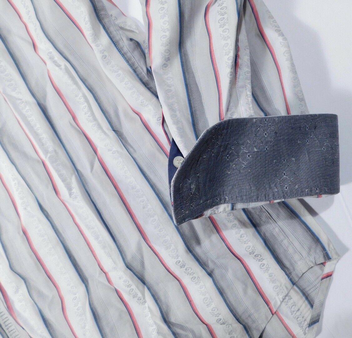 ROBERT GRAHAM Men's Gray White Red Stripe Long Sleeved Shirt Sz 2XL - Image 6