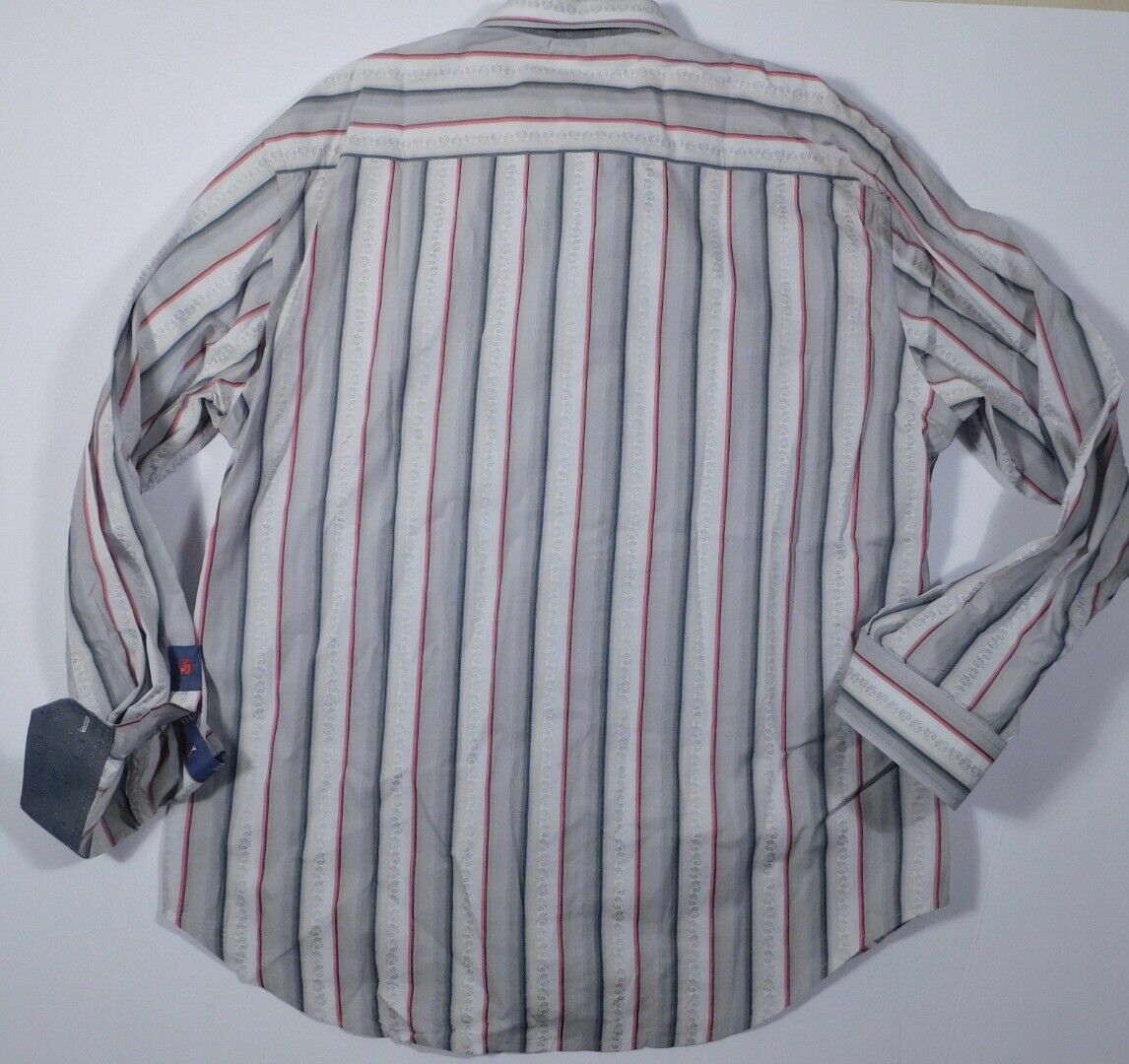 ROBERT GRAHAM Men's Gray White Red Stripe Long Sleeved Shirt Sz 2XL - Image 7