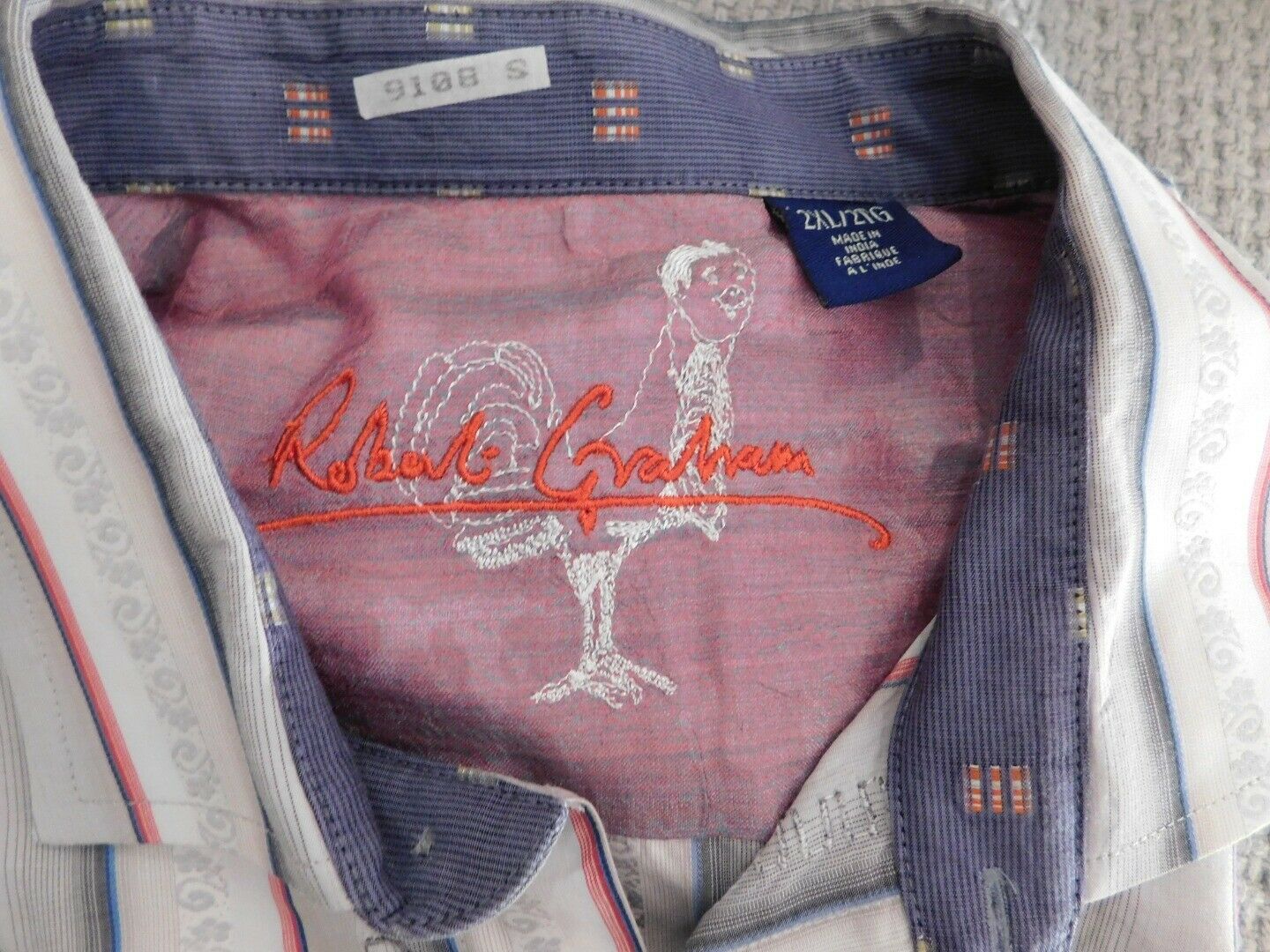 ROBERT GRAHAM Men's Gray White Red Stripe Long Sleeved Shirt Sz 2XL - Image 8