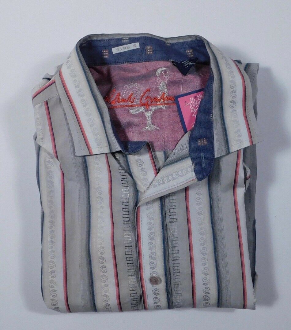 ROBERT GRAHAM Men's Gray White Red Stripe Long Sleeved Shirt Sz 2XL