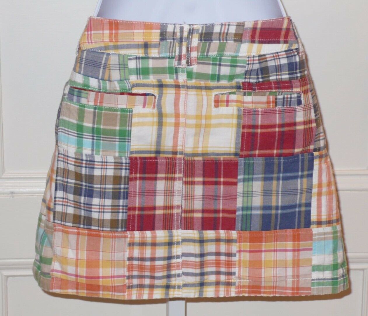 TAILOR VINTAGE Women's Reversible Plaid / Stripe Cotton Mini Skirt Sz 2 - Image 4