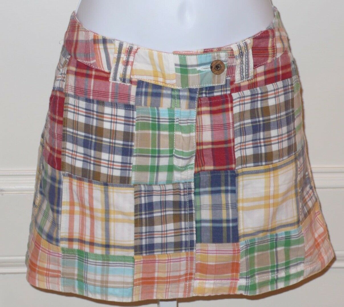 TAILOR VINTAGE Women's Reversible Plaid / Stripe Cotton Mini Skirt Sz 2
