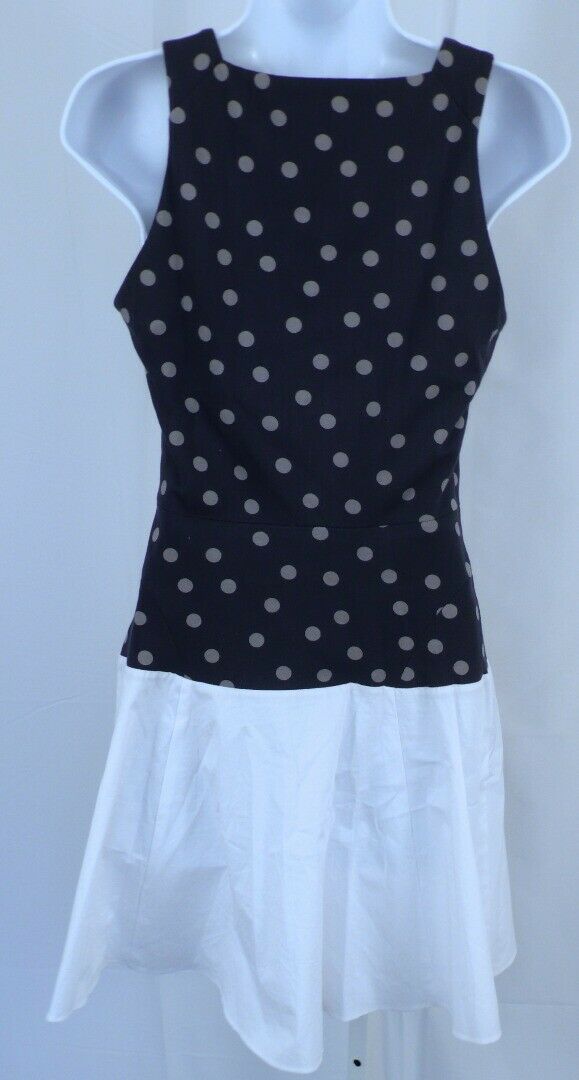 THAKOON ADDITION Navy Blue Gray Polka Dot Sleeveless White Skirt Dress Sz 4 - Image 4