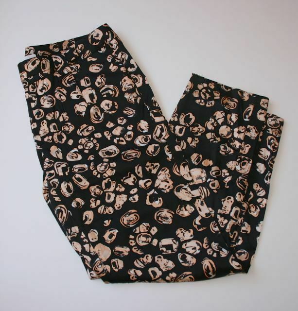 THAKOON ADDITION Womens Jewel-Print Silk Flat Front Trousers Black/Apricot Sz 4