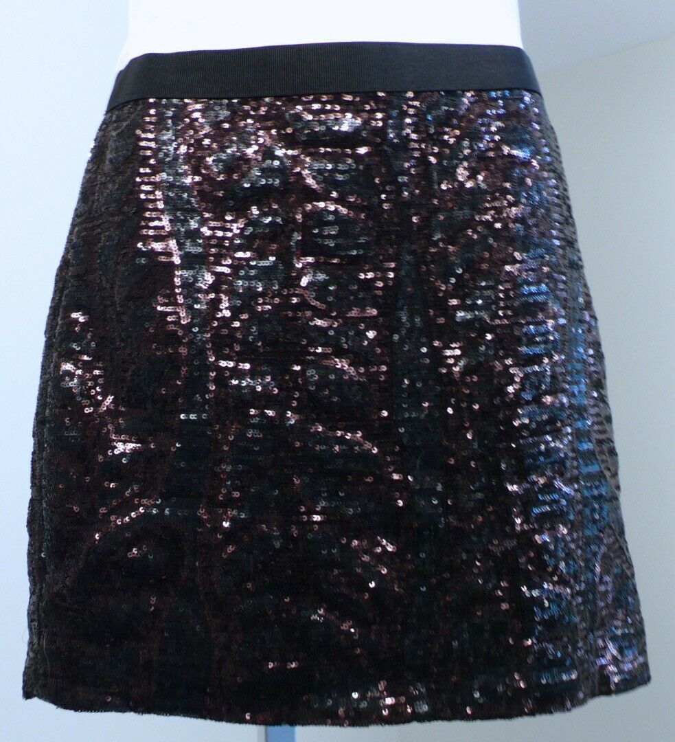 TORY BURCH Black Brown Sequins Elasticized Waist Mini Skirt Sz S - Image 2