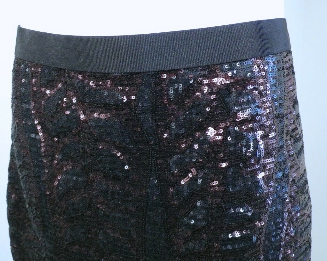 TORY BURCH Black Brown Sequins Elasticized Waist Mini Skirt Sz S - Image 3
