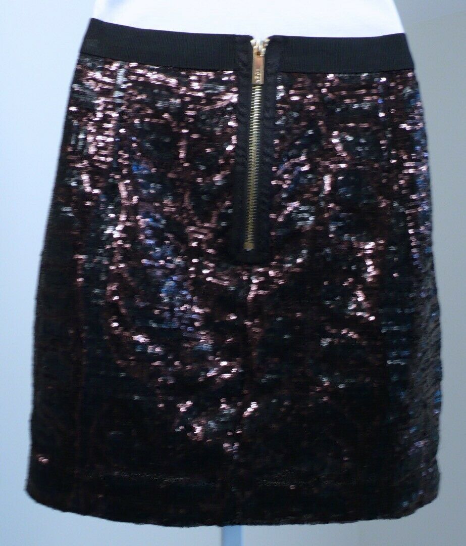 TORY BURCH Black Brown Sequins Elasticized Waist Mini Skirt Sz S - Image 5