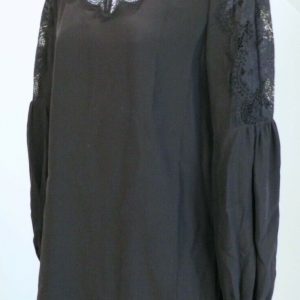 TORY BURCH Women's Black Silk Lace Shoulders & Neckline Long Sleeve Blouse Sz 6