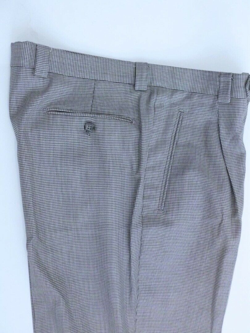 ZIGNONE Super 100s Mens Black & White Micro Check Wool Pleat Front Trouser Sz 33 - Image 3