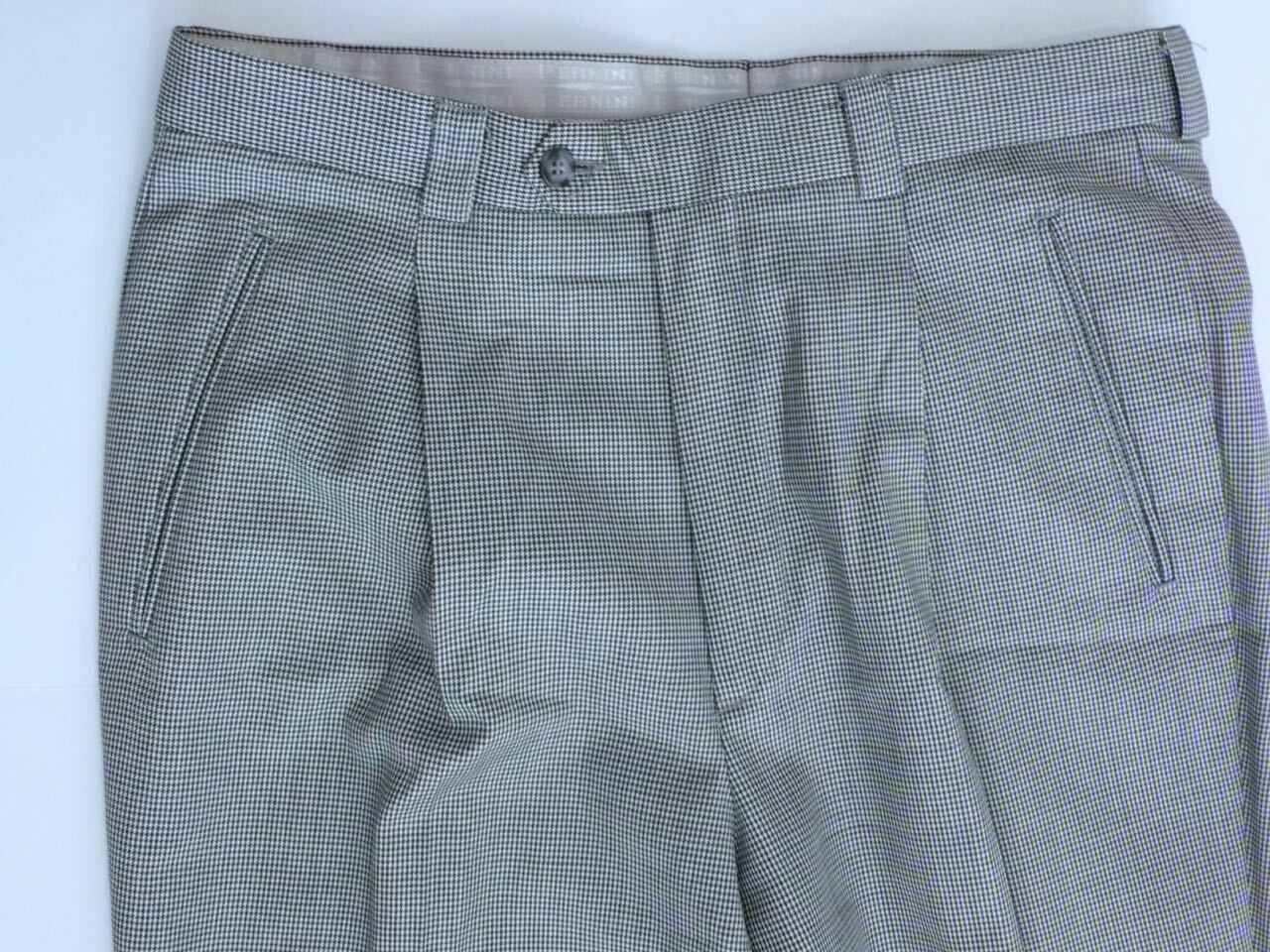 ZIGNONE Super 100s Mens Black & White Micro Check Wool Pleat Front Trouser Sz 33 - Image 5