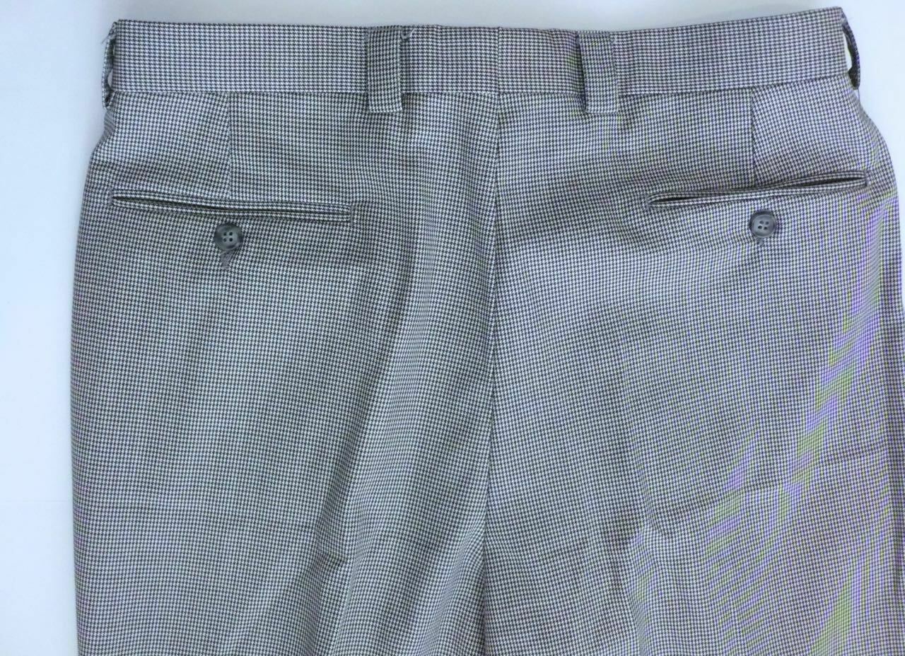 ZIGNONE Super 100s Mens Black & White Micro Check Wool Pleat Front Trouser Sz 33 - Image 6