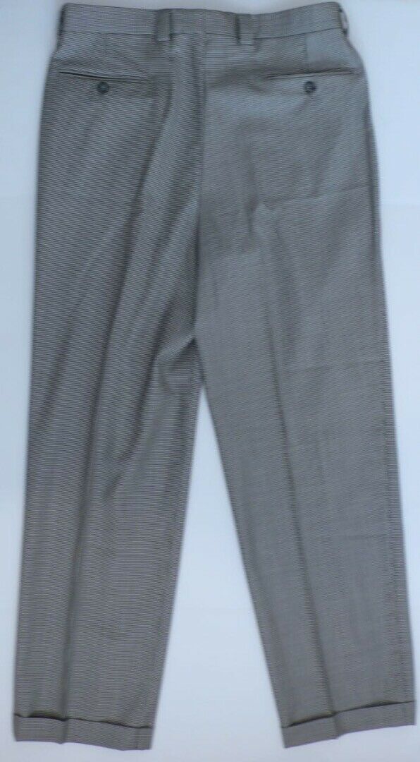 ZIGNONE Super 100s Mens Black & White Micro Check Wool Pleat Front Trouser Sz 33 - Image 7