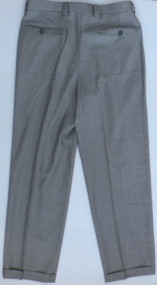 ZIGNONE Super 100s Mens Black & White Micro Check Wool Pleat Front Trouser Sz 33 - Image 8